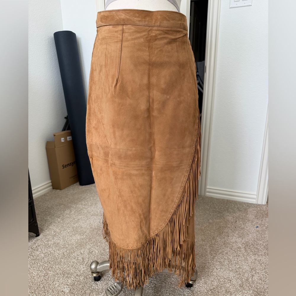 Lucchese Fringed Suede wrap around Skirt - Tan